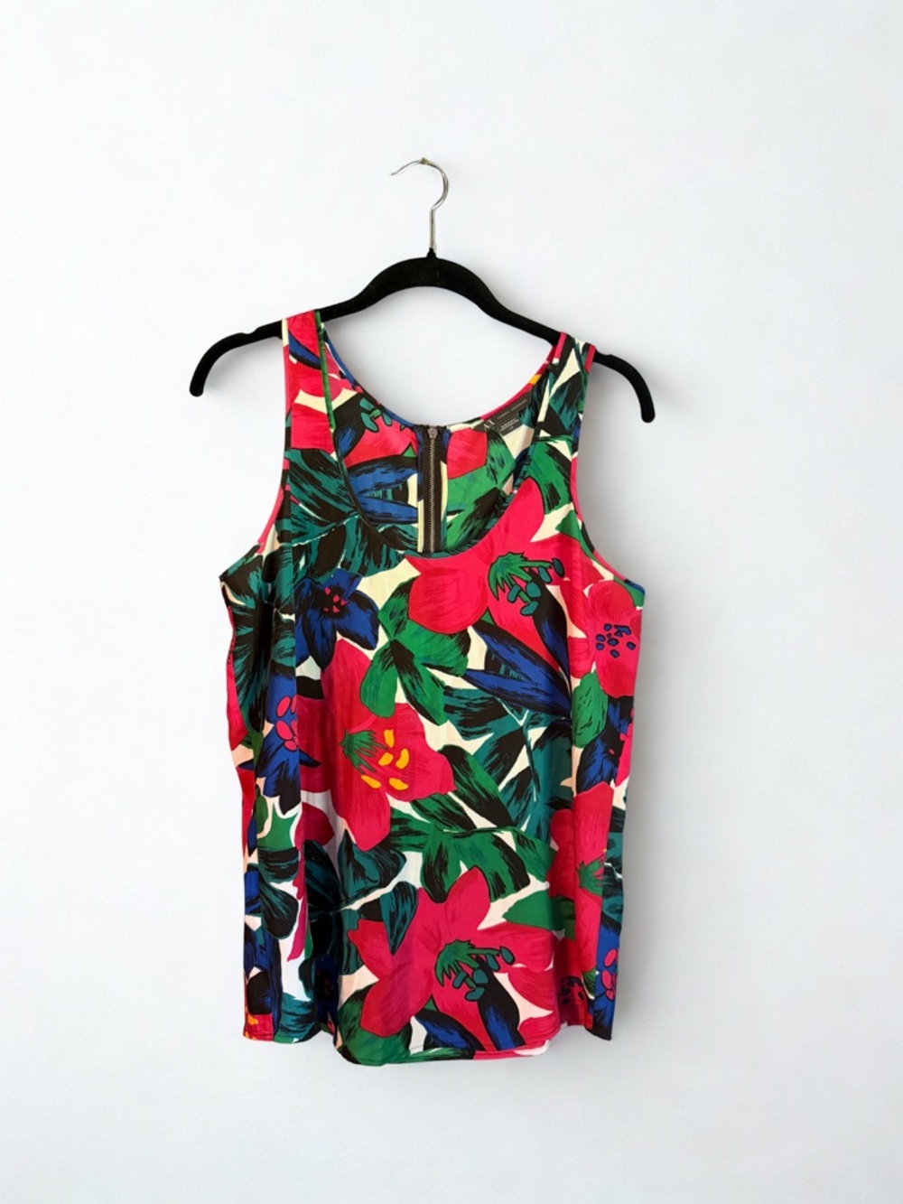 3/$40 Armani Exchange Floral Zip-Back Tank Top in Red, Green & Blue